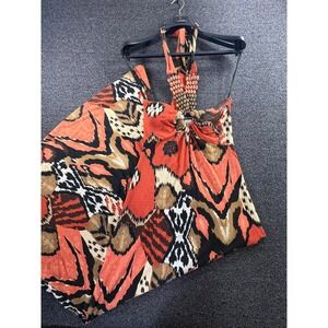 Wet Seal Orange Ikat Animal Print Beaded Halter Maxi Dress Womens Medium Boho